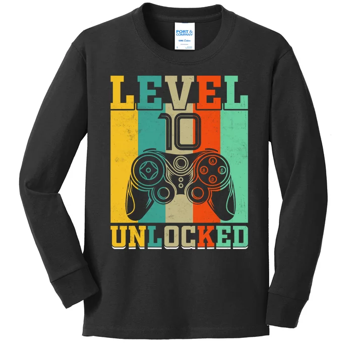 Level 10 Unlocked Birthday For Boy 10 Years Old Gamer Bday Kids Long Sleeve Shirt