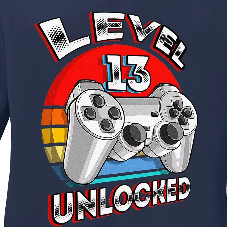 Level 13 Unlocked Matching Video Game 13th Birthday Gift Ladies Long Sleeve Shirt