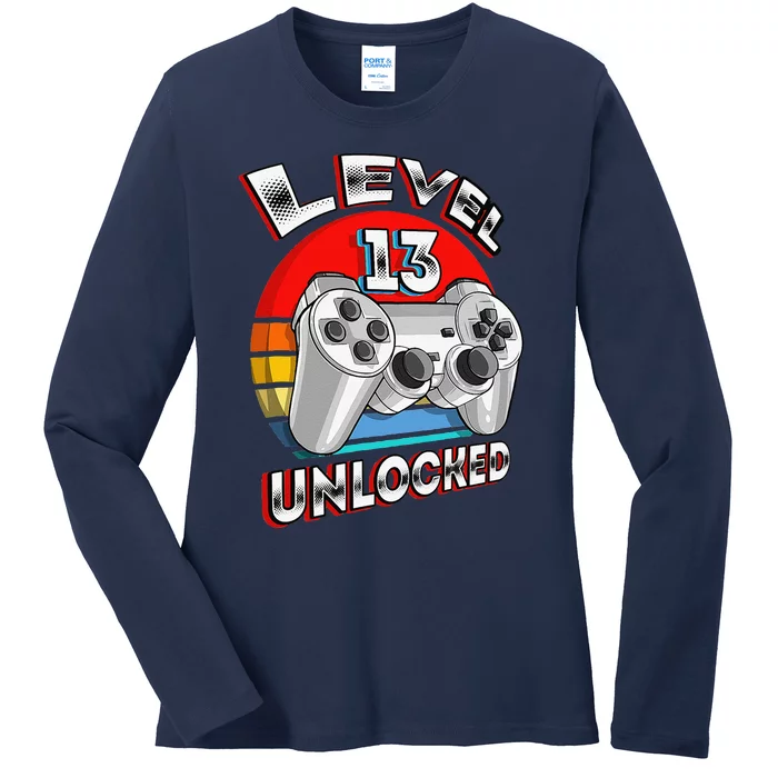 Level 13 Unlocked Matching Video Game 13th Birthday Gift Ladies Long Sleeve Shirt