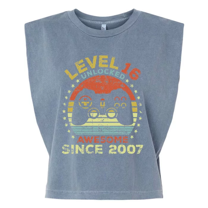 Level 16 Unlocked Awesome Since 2007 16th Birthday Gaming Garment-Dyed Women's Muscle Tee