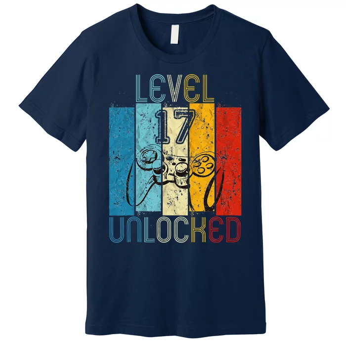 Level 17 Unlocked Funny Video Gamer 17th Birthday Gift Premium T-Shirt