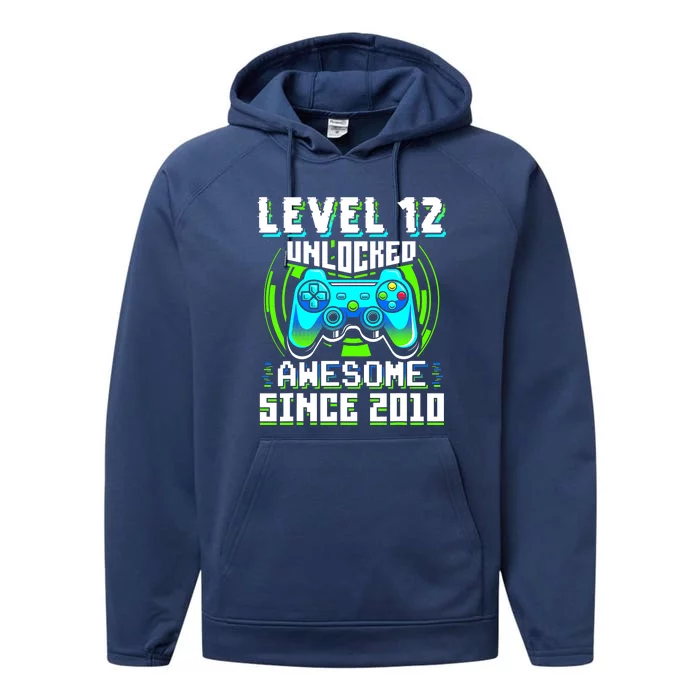 Level 12 Unlocked Awesome Since 2010 Gamer 12th Birthday Performance Fleece Hoodie