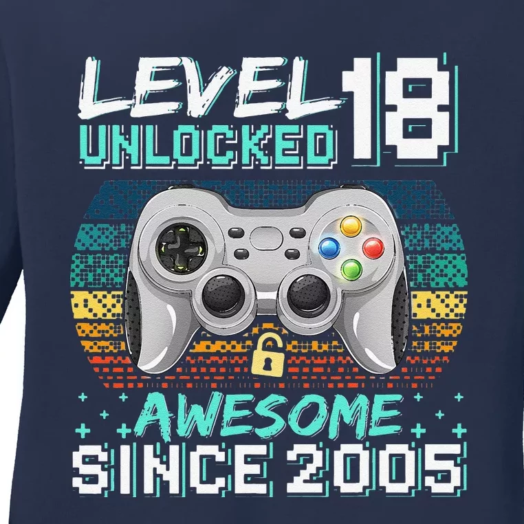 Level 18 Unlocked Awesome 2005 Video Game 18th Birthday Gift Ladies Long Sleeve Shirt