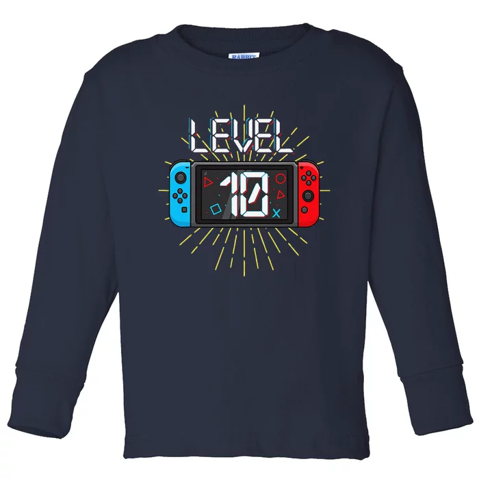 Level 10 Unlocked Gamer 10th Birthday Gift Video Game Lovers Gift Toddler Long Sleeve Shirt