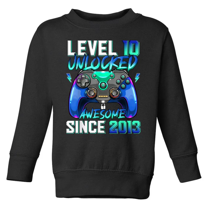 Level 10 Unlocked Awesome Since 2013 10th Birthday for Boys Toddler Sweatshirt