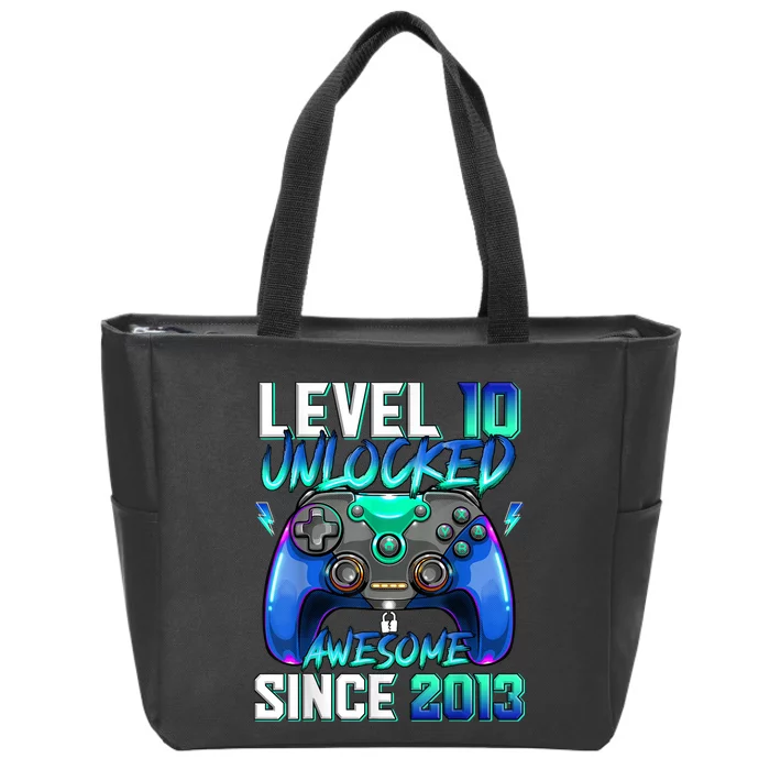 Level 10 Unlocked Awesome Since 2013 10th Birthday for Boys Zip Tote Bag