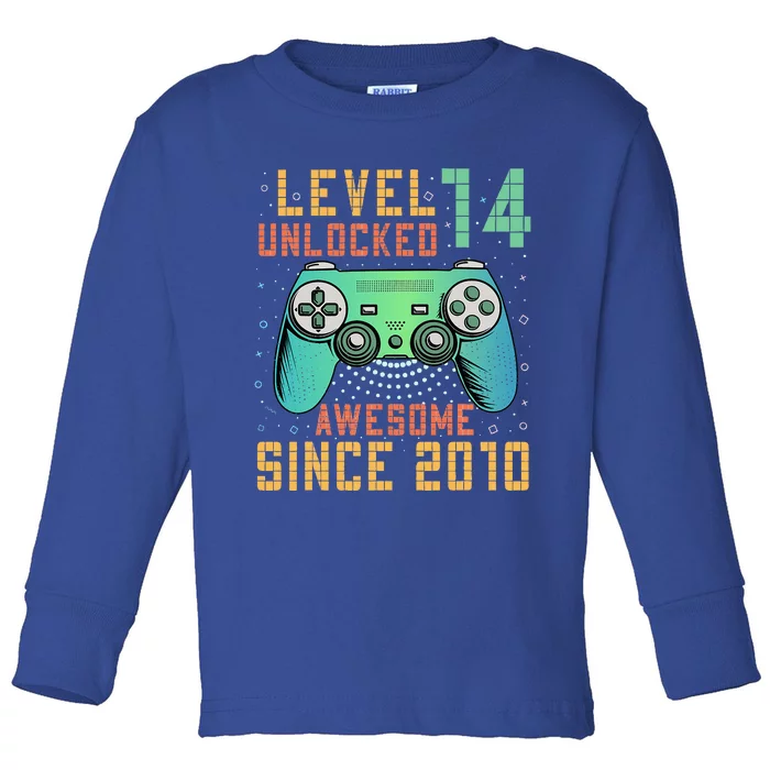 Level 14 Unlocked 14th Birthday 14 Year Old Gifts Toddler Long Sleeve Shirt