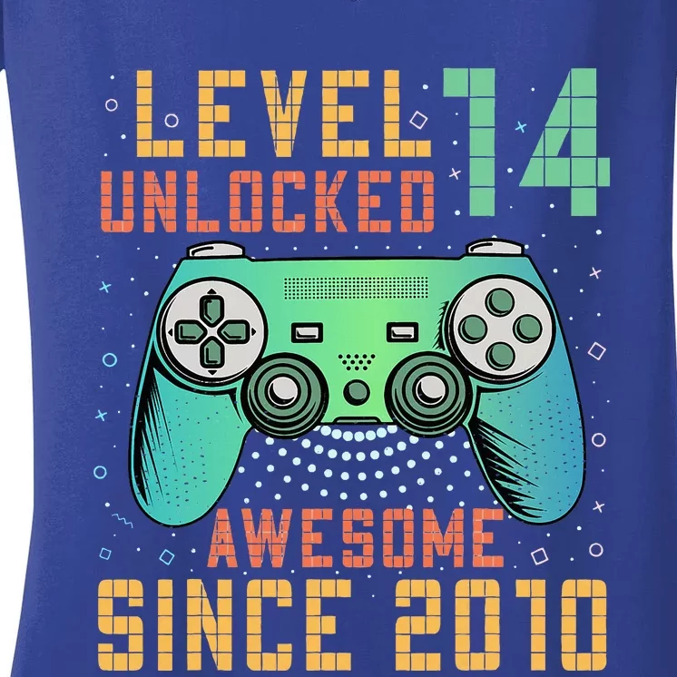 Level 14 Unlocked 14th Birthday 14 Year Old Gifts Women's V-Neck T-Shirt