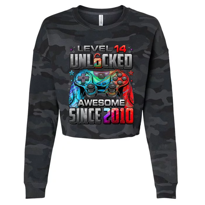 Level 14 Unlocked Awesome Since 2010 14th Birthday Gaming Cropped Pullover Crew