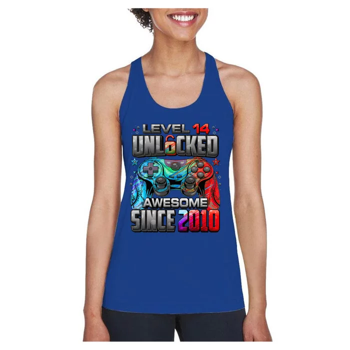 Level 14 Unlocked Awesome Since 2010 14th Birthday Gaming Women's Racerback Tank