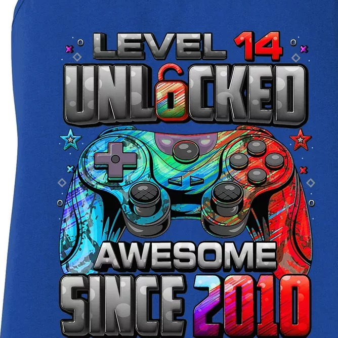 Level 14 Unlocked Awesome Since 2010 14th Birthday Gaming Women's Racerback Tank