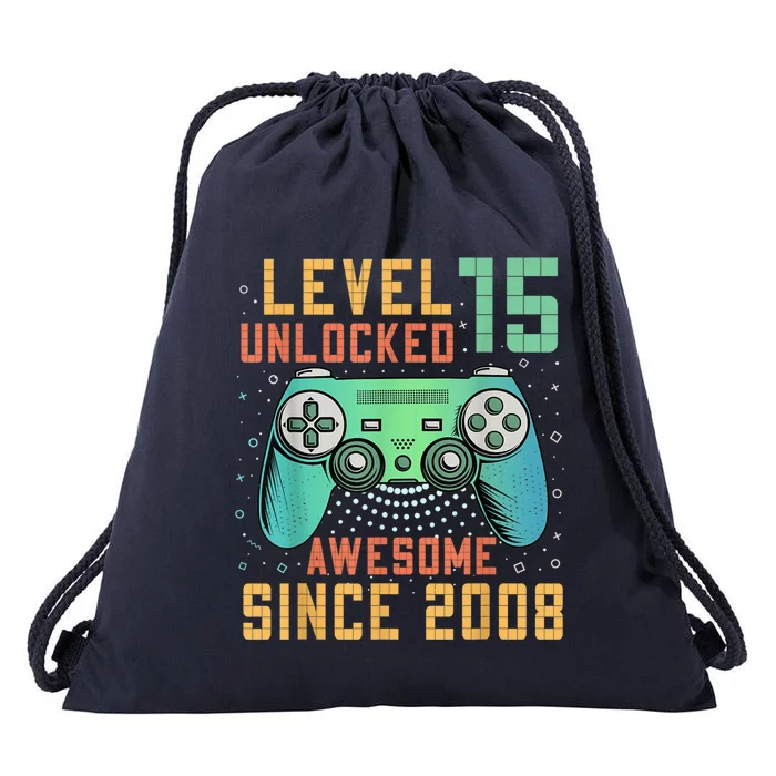 Level 15 Unlocked 15th Birthday 15 Year Old Boy Gifts Gamer Drawstring Bag