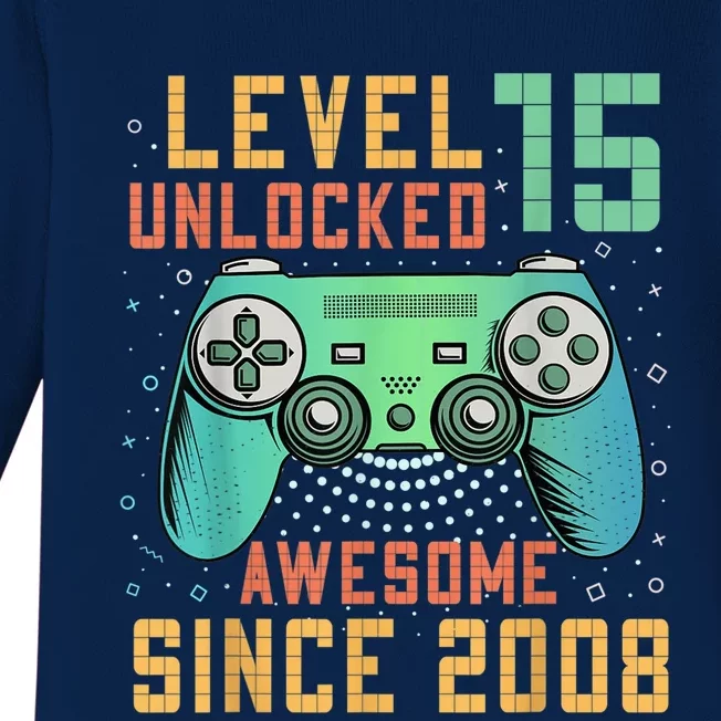 Level 15 Unlocked 15th Birthday 15 Year Old Boy Gifts Gamer Baby Long Sleeve Bodysuit