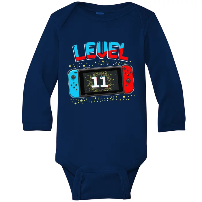 Level 11 Unlocked Gamer 11th Birthday Gift Video Game Lovers Baby Long Sleeve Bodysuit