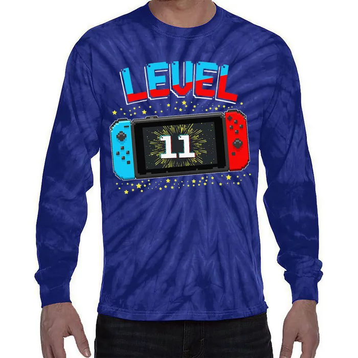 Level 11 Unlocked Gamer 11th Birthday Gift Video Game Lovers Tie-Dye Long Sleeve Shirt