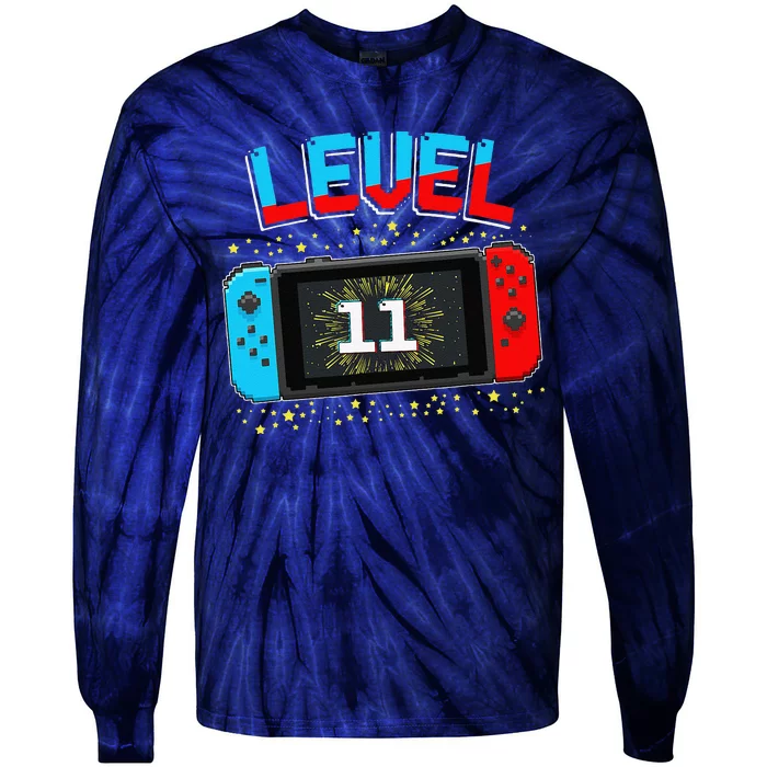 Level 11 Unlocked Gamer 11th Birthday Gift Video Game Lovers Tie-Dye Long Sleeve Shirt