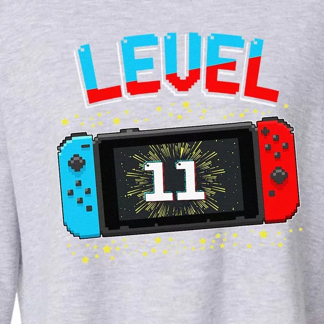 Level 11 Unlocked Gamer 11th Birthday Gift Video Game Lovers Cropped Pullover Crew