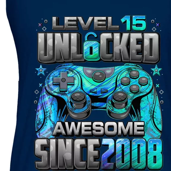 Level 15 Unlocked Awesome Since 2008 15th Birthday Gaming Ladies Essential Flowy Tank