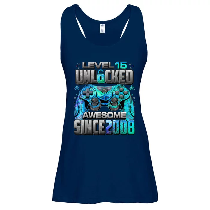 Level 15 Unlocked Awesome Since 2008 15th Birthday Gaming Ladies Essential Flowy Tank