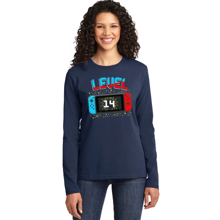 Level 14 Unlocked Gamer 14th Birthday Gift Video Game Lovers Cute Ladies Long Sleeve Shirt