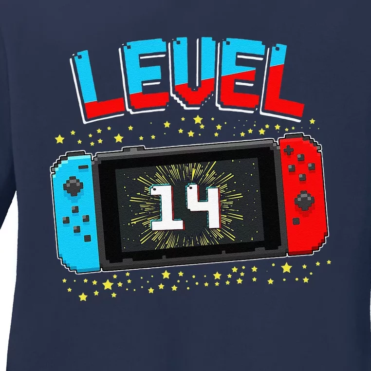 Level 14 Unlocked Gamer 14th Birthday Gift Video Game Lovers Cute Ladies Long Sleeve Shirt