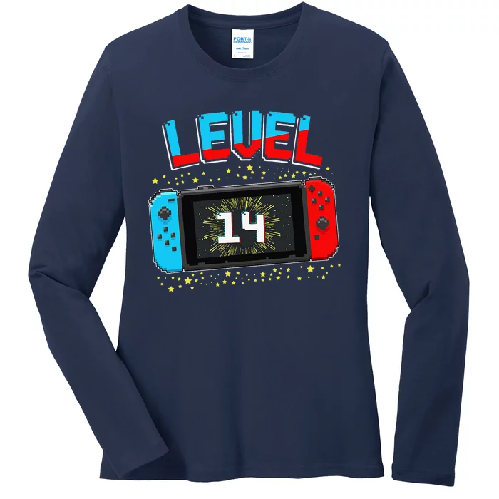 Level 14 Unlocked Gamer 14th Birthday Gift Video Game Lovers Cute Ladies Long Sleeve Shirt