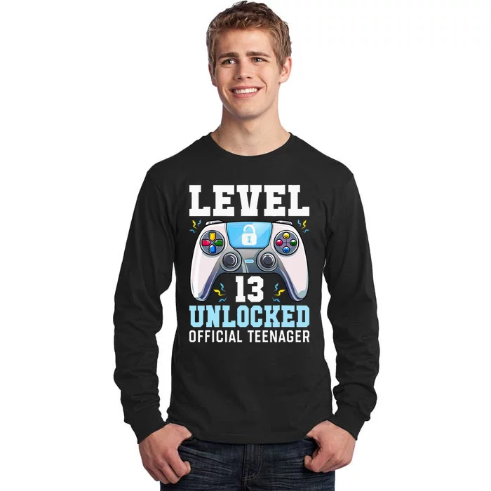 Level 13 Unlocked Video Game 13th Birthday Gamer Kids Tall Long Sleeve T-Shirt