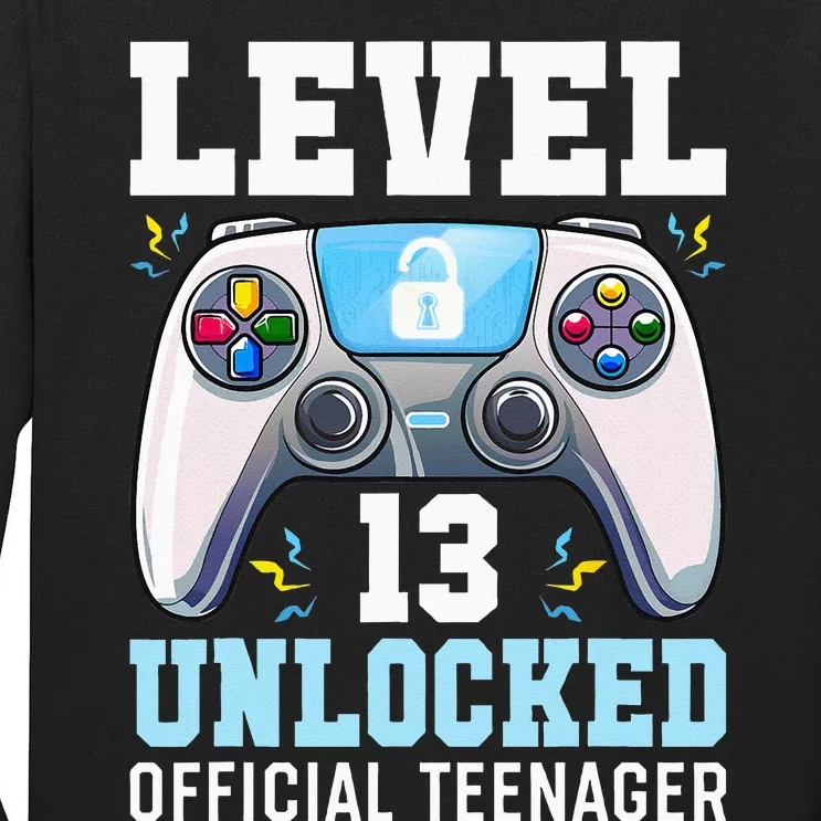 Level 13 Unlocked Video Game 13th Birthday Gamer Kids Tall Long Sleeve T-Shirt