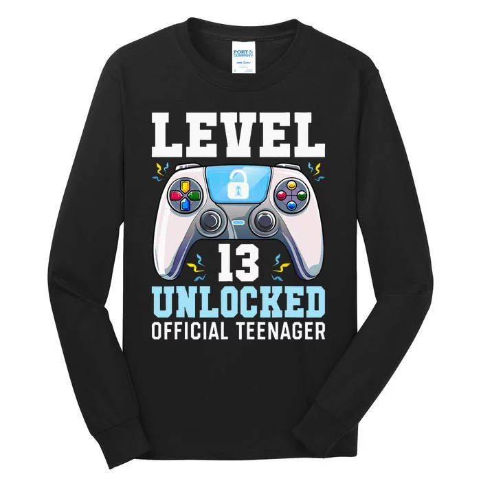 Level 13 Unlocked Video Game 13th Birthday Gamer Kids Tall Long Sleeve T-Shirt