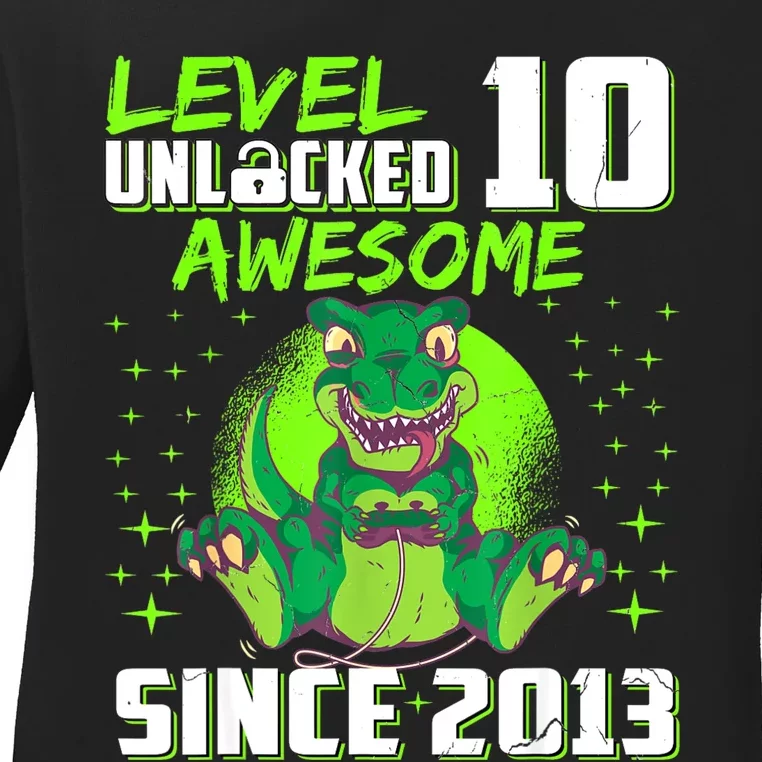 Level 10 Unlocked Awesome Since 2013 10th Birthday Gaming Ladies Long Sleeve Shirt