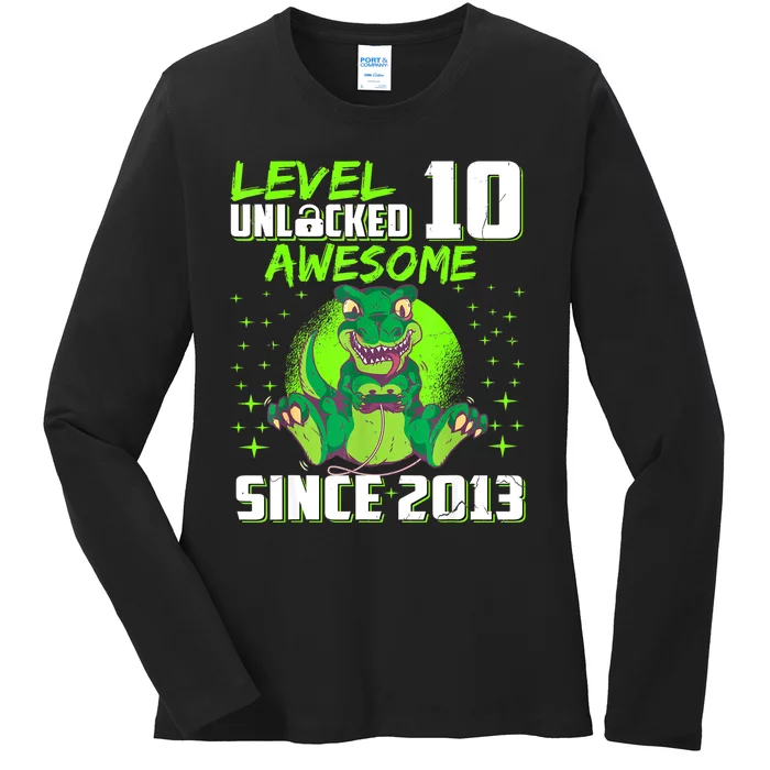 Level 10 Unlocked Awesome Since 2013 10th Birthday Gaming Ladies Long Sleeve Shirt