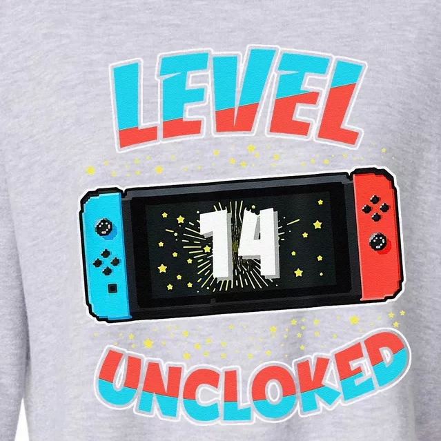 Level 14 Unlocked Gamer 14th Birthday Gift Video Game Lovers Cropped Pullover Crew