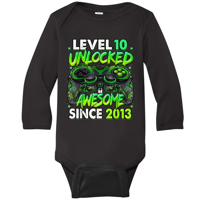 Level 10 Unlocked Awesome Since 2013 10th Birthday Gaming Baby Long Sleeve Bodysuit