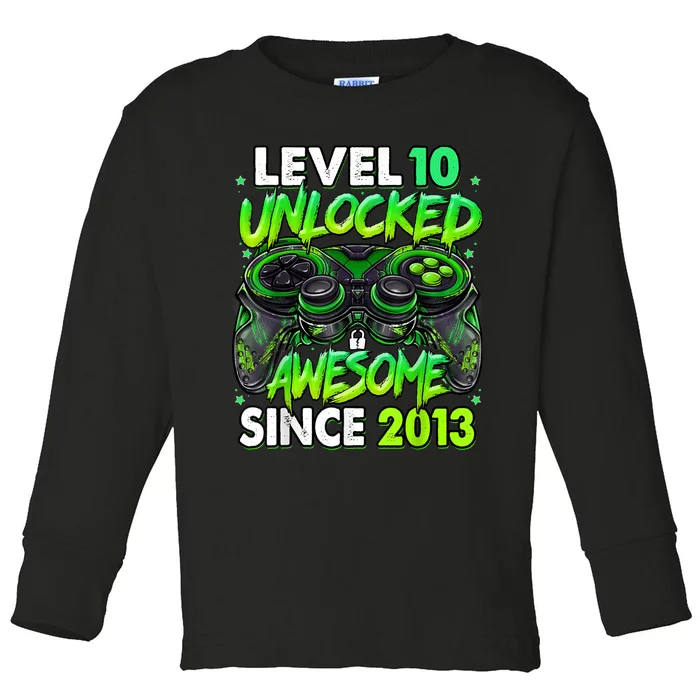 Level 10 Unlocked Awesome Since 2013 10th Birthday Gaming Toddler Long Sleeve Shirt