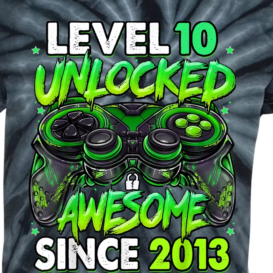 Level 10 Unlocked Awesome Since 2013 10th Birthday Gaming Kids Tie-Dye T-Shirt