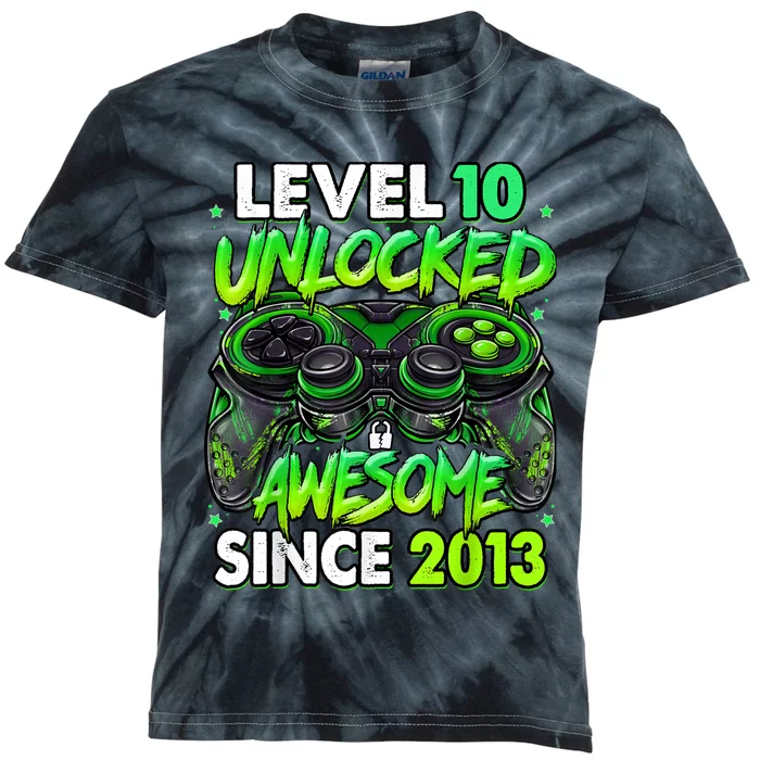 Level 10 Unlocked Awesome Since 2013 10th Birthday Gaming Kids Tie-Dye T-Shirt