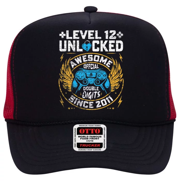 Level 12 Unlocked Awesome Since 2011 12nd Birthday Gaming High Crown Mesh Trucker Hat