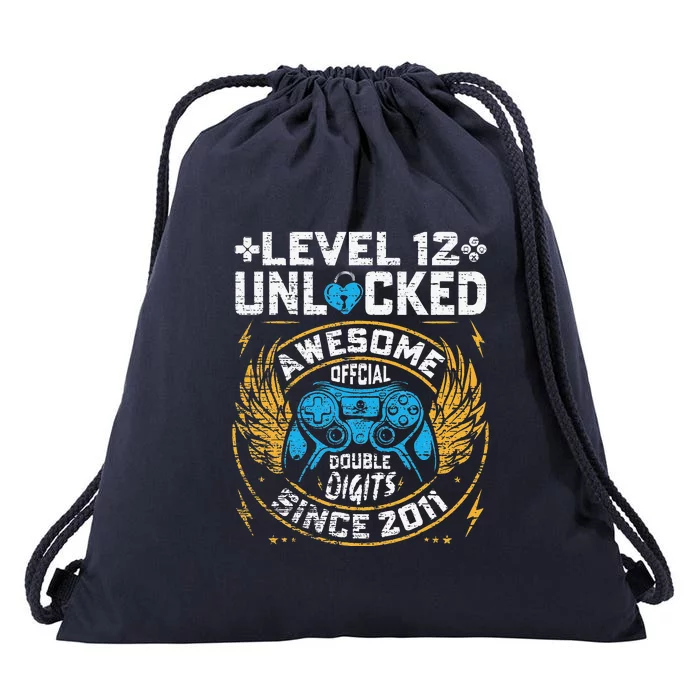 Level 12 Unlocked Awesome Since 2011 12nd Birthday Gaming Drawstring Bag