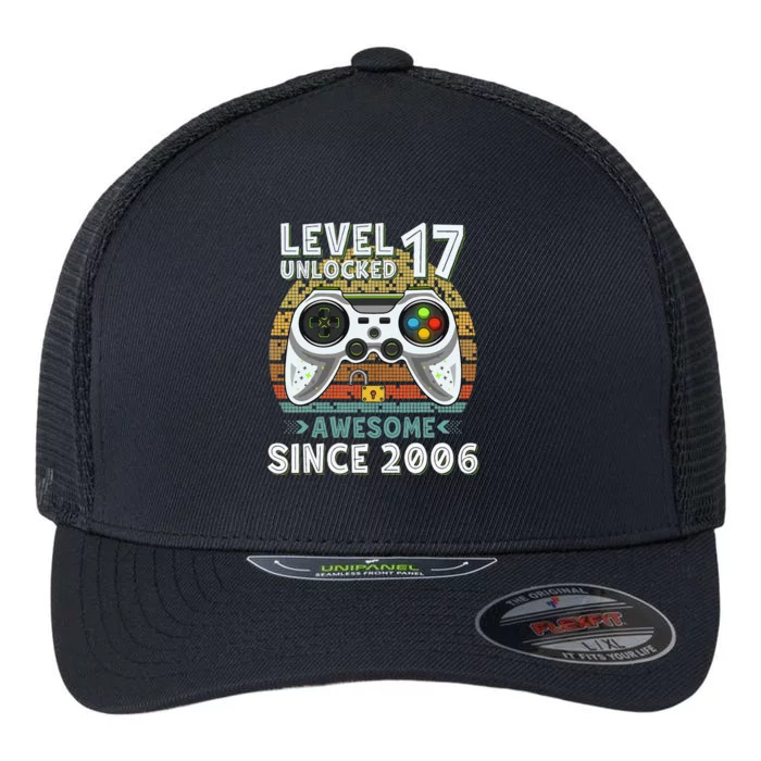 Level 17 Unlocked Awesome 2006 Funny Gamer 17th Birthday Flexfit Unipanel Trucker Cap