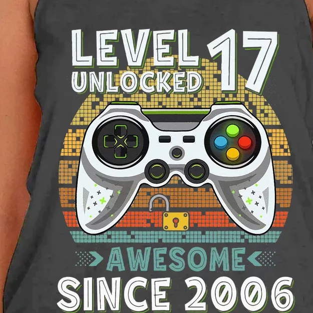 Level 17 Unlocked Awesome 2006 Funny Gamer 17th Birthday Women's Knotted Racerback Tank