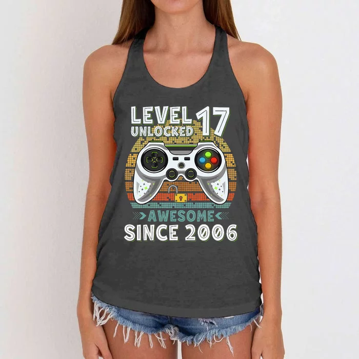 Level 17 Unlocked Awesome 2006 Funny Gamer 17th Birthday Women's Knotted Racerback Tank