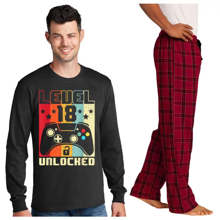 Level 18 Unlocked Funny Video Gamer 18th Birthday Gift Long Sleeve Pajama Set