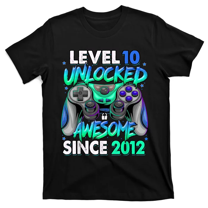 Level 10 Unlocked Awesome Since 2012 10th Birthday Gaming T-Shirt