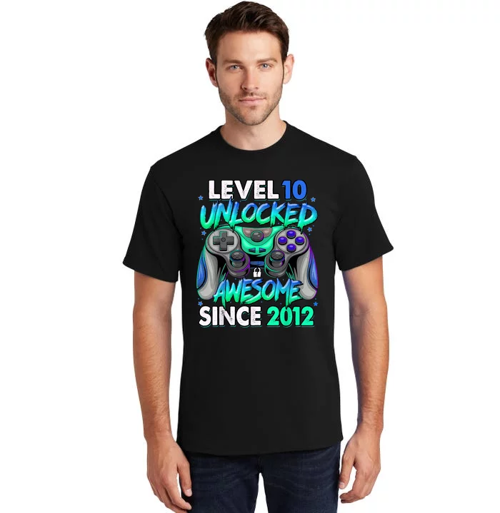 Level 10 Unlocked Awesome Since 2012 10th Birthday Gaming Tall T-Shirt