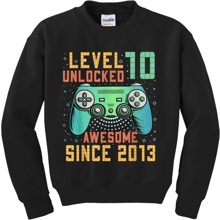 Level 10 Unlocked 10th Birthday 10 Year Old Boy Gamer Bday Kids Sweatshirt