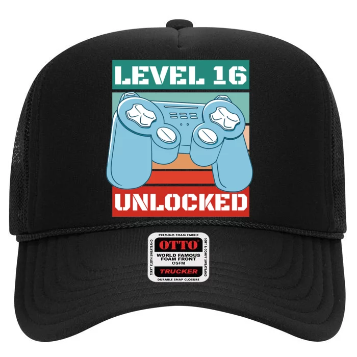 Level 16 Unlocked Gaming Retro High Crown Mesh Trucker Hat