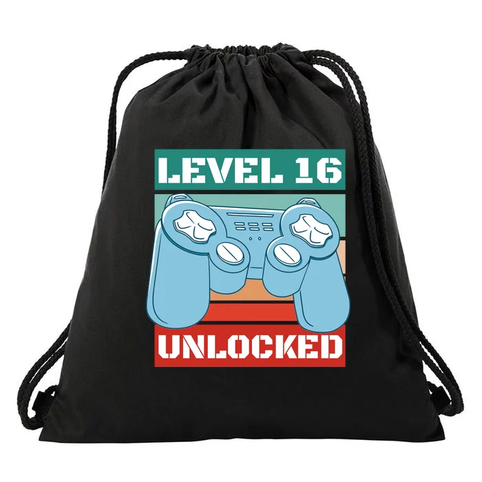 Level 16 Unlocked Gaming Retro Drawstring Bag