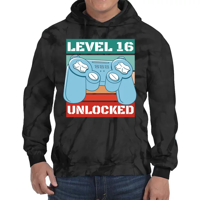 Level 16 Unlocked Gaming Retro Tie Dye Hoodie