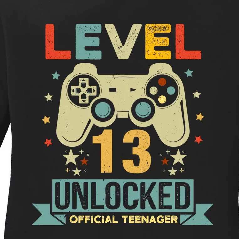 Level 13 Unlocked Teenager 13th Birthday Gamer Gift Ladies Long Sleeve Shirt