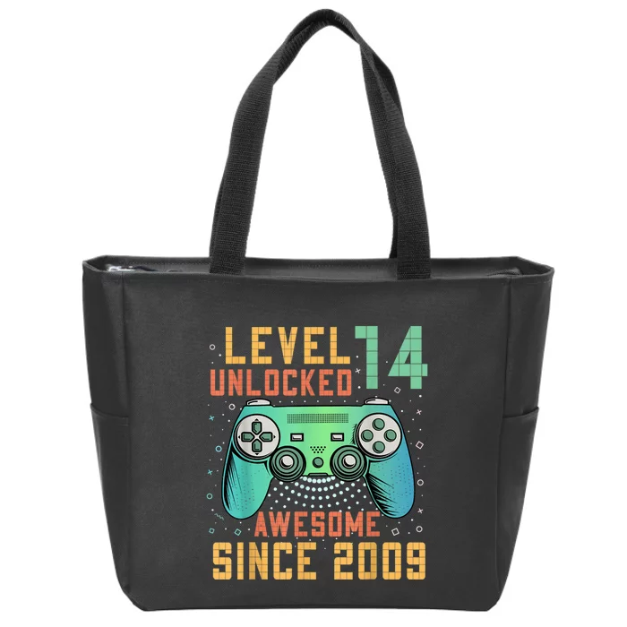 Level 14 Unlocked 14th Birthday 14 Year Old Boy Gamer Bday Zip Tote Bag